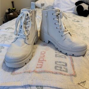 Palladium White Twill Combat Boots